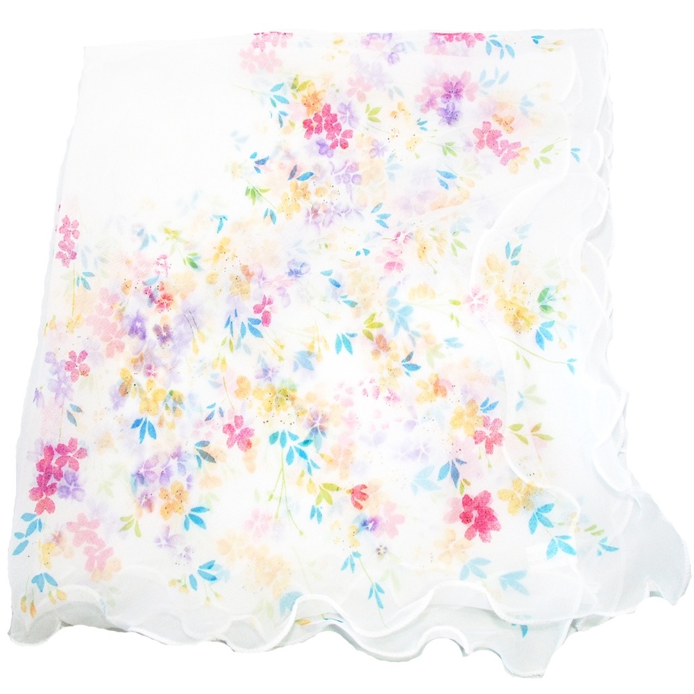 White Campia Ruffle Edge Scarf 40% Silk